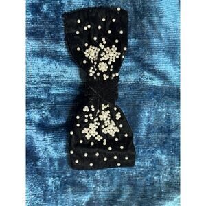 NAMJOSH Embroidered Velvet Black Bow with Pearl Accents